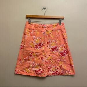 Eddie Bauer 12 Coconutgirl hibiscus cotton a-line skirt pink orange